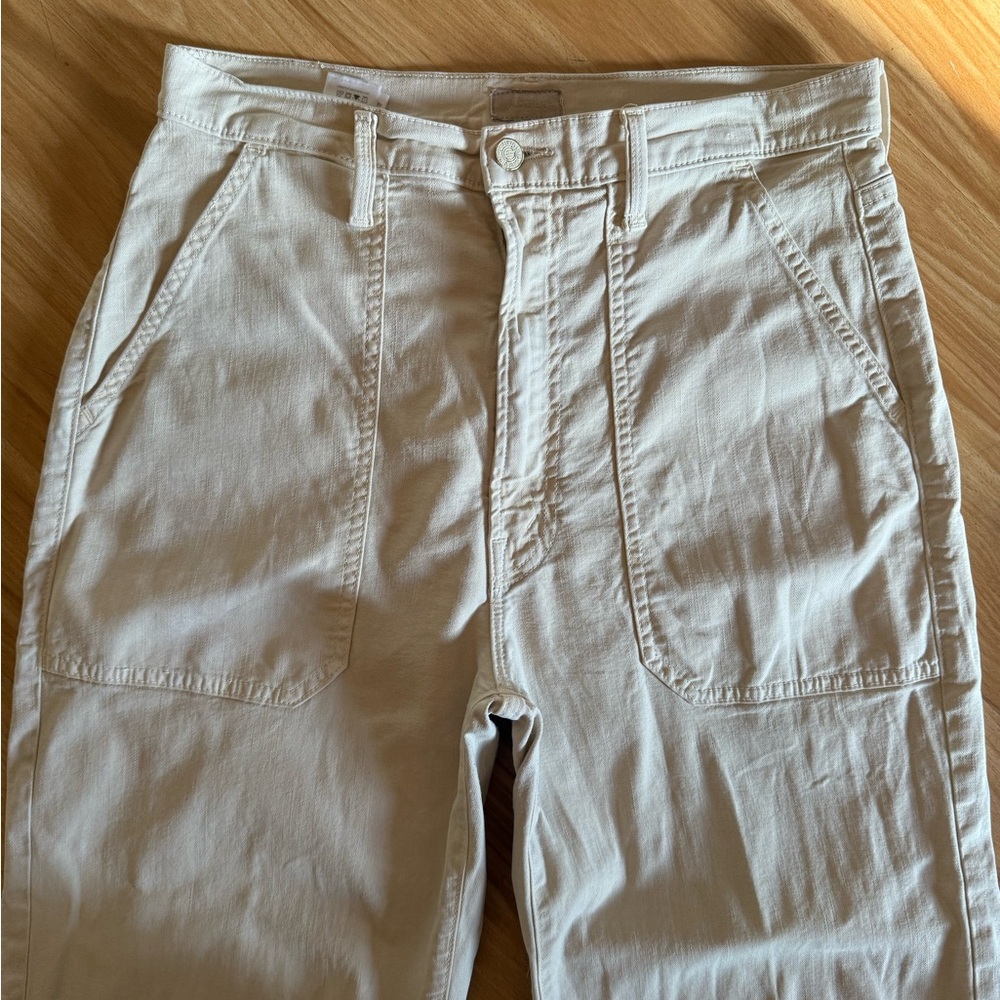 MOTHER Denim The Wrapper Patch Springy Ankle Jeans in Chalk Tapioca - Sz 30 - Picture 5 of 14